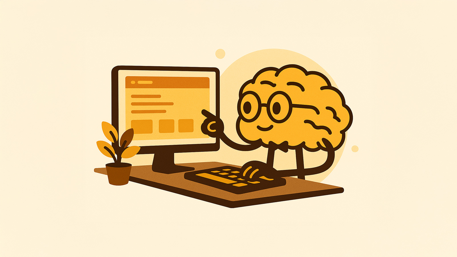 Brain character at computer