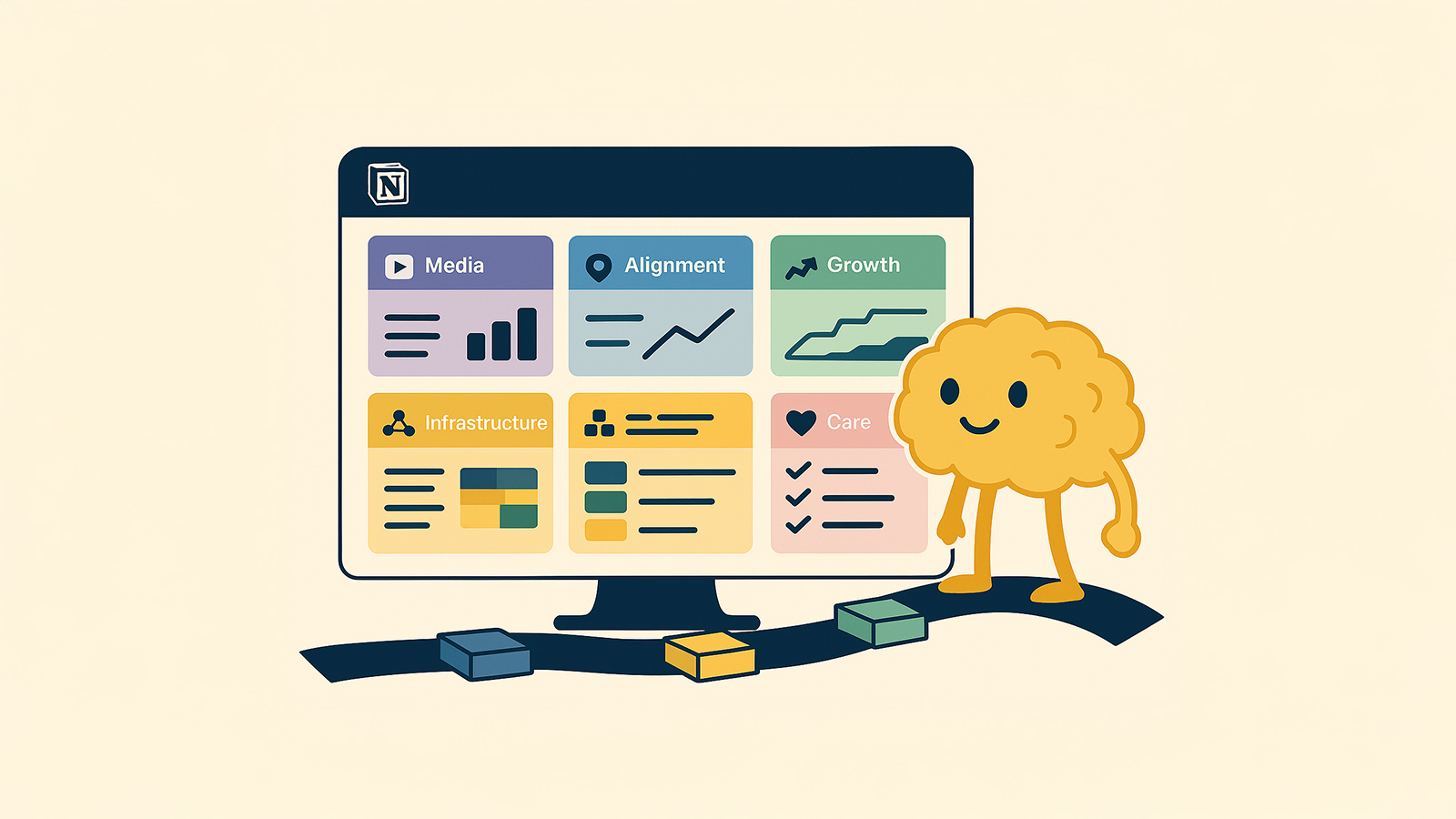 Brain character at computer